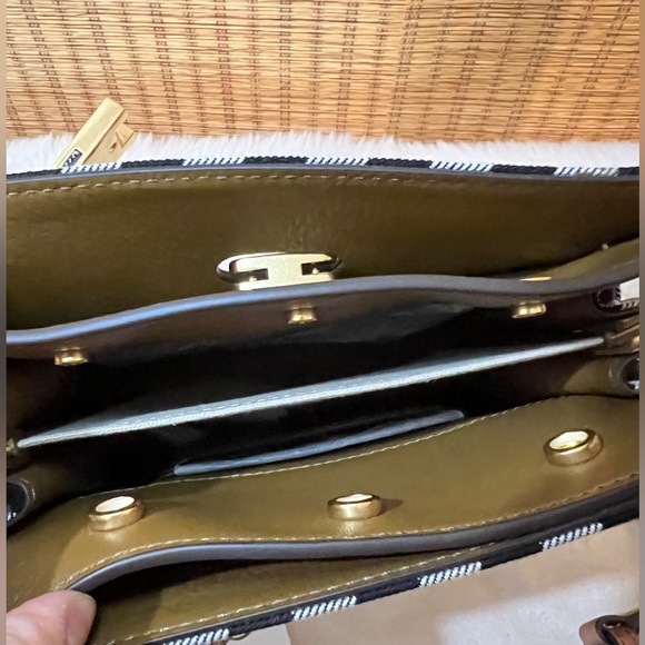 NWT Tory Burch Lee Radziwill gingham petite double bag BLACK/NEW IVORY GINGHAM - Picture 6 of 8